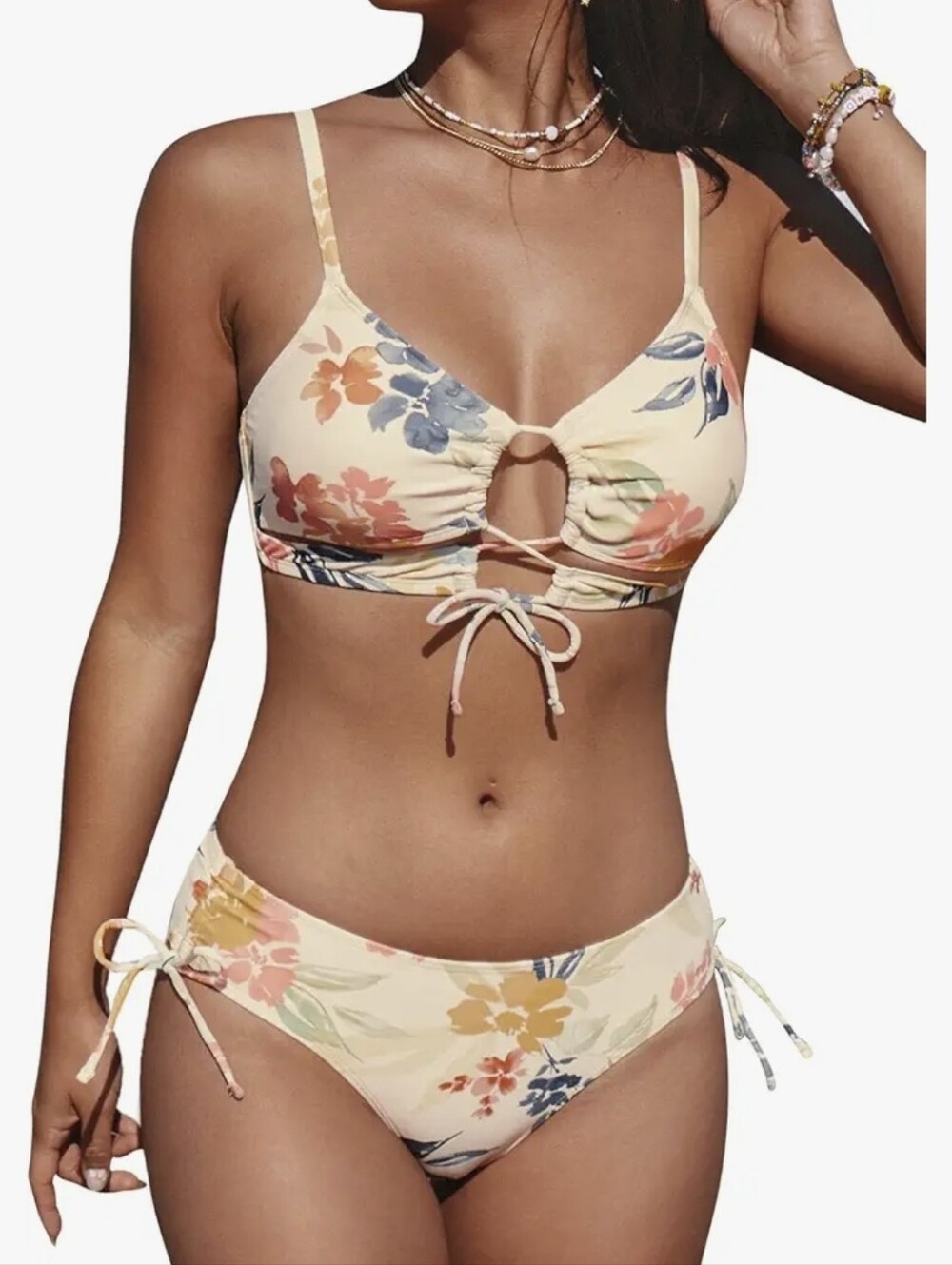 CUPSHE Floral Bikini Set Large Keyhole Tie Side Two Piece Swimsuit